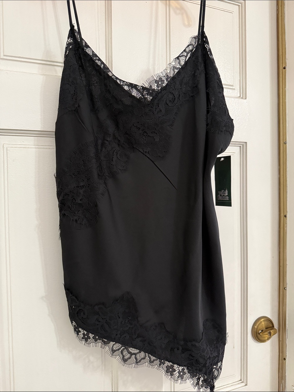 wild fable Black Lace-Trim asymmetrical tank NWT